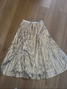 Anthropologie Metallic Silver Pleated A-Line Skirt